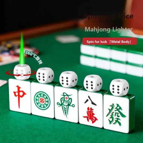 旋转潮玩骰子麻将火机绿焰强火防风充气打火机仿真送人礼物批发