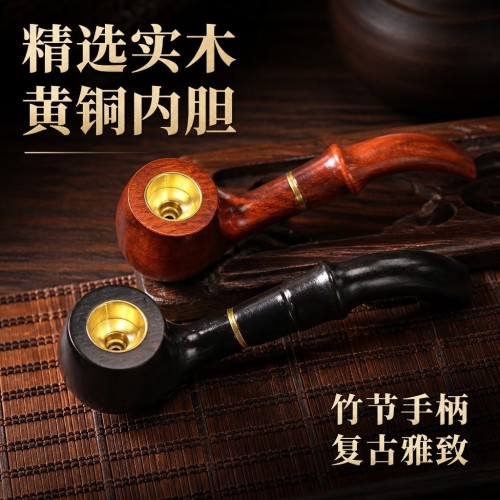 Grossiste Pipe à Tabac en Bois de Santal Violet avec Fourneau en Laiton et Manche Bambou, Accessoire Fumeur Vintage Homme, Pipe Multi-taille Santal Rouge