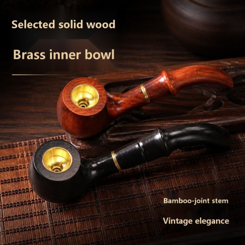 Grossiste Pipe à Tabac en Bois de Santal Violet avec Fourneau en Laiton et Manche Bambou, Accessoire Fumeur Vintage Homme, Pipe Multi-taille Santal Rouge