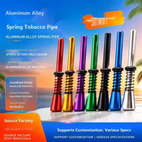 Nouvelle Pipe à Tabac à Ressort Portable Créative Mini Pipe en Alliage d'Aluminium Métal Droite Accessoires Fumeur Grossiste Fabricant