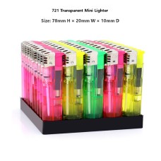 Wholesale Disposable Lighters 721 Transparent Plastic Electronic Open Flame Lighters for Supermarket & Household Use, Factory Direct with Free Shipping