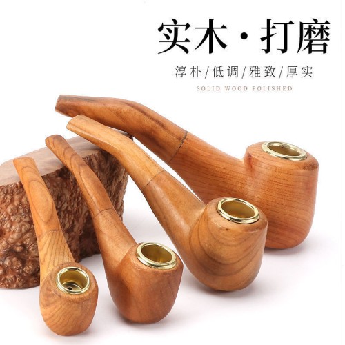 全木质烟斗新款实木男士烟锅老式便携原木旱烟斗过滤木头一件批发