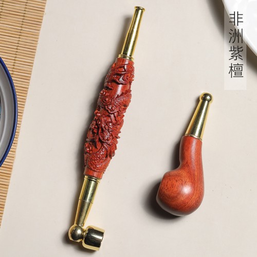 African Padauk DIY Dragon Design Tobacco Pipe Stem, Minimalist Filter Smoking Pipe Wooden Craft, Factory Wholesale