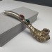 Großhandel antike tibetische Silber-Tabakpfeife, gealterte vernickelte Neusilber-Pfeifenspitze mit Edelsteinbesatz, handgefertigtes Geschäftsgeschenk und Sammlerstück